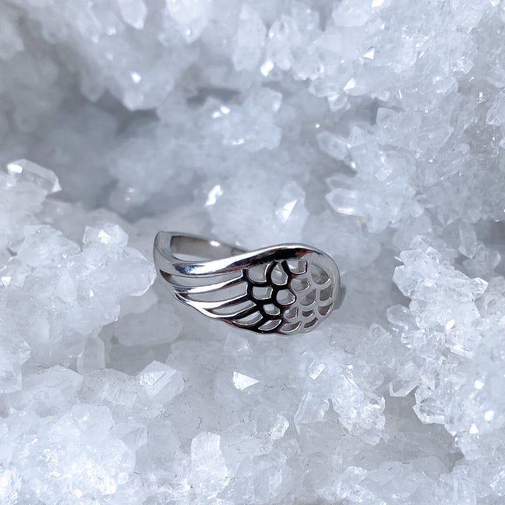 Sterling Silver Angel Wing Ring - Adjustable