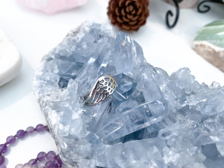 Sterling Silver Angel Wing Ring - Adjustable