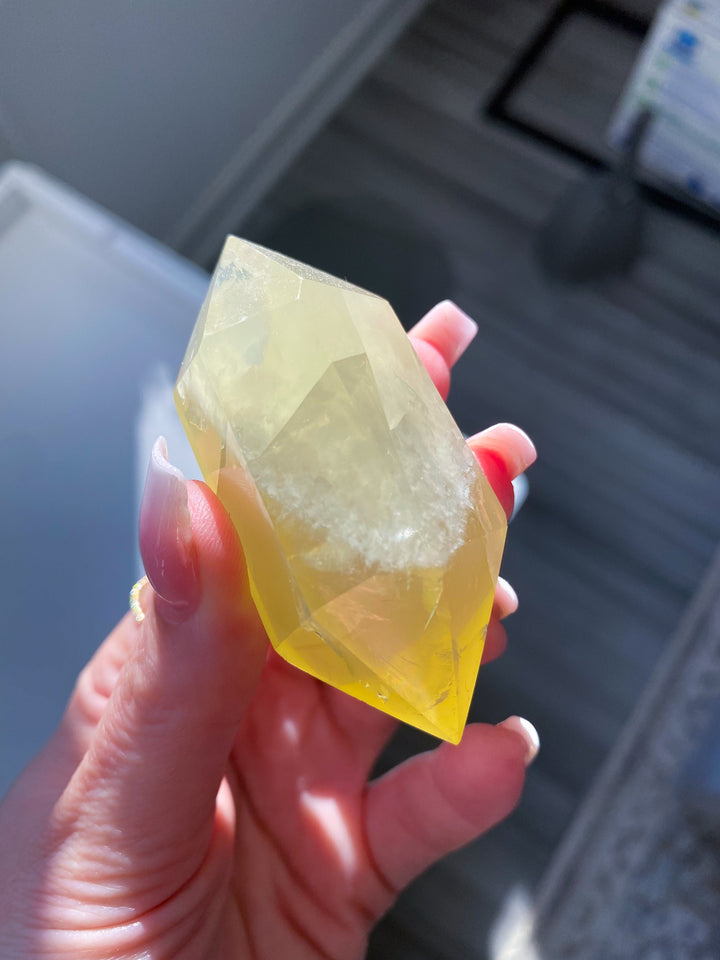 Small Lemon Topaz Double Terminated Wand w/ Rainbows - Yellow Topaz Point - Healing Energy - Protection - 2.5 inches - Yellow Topaz Crystal