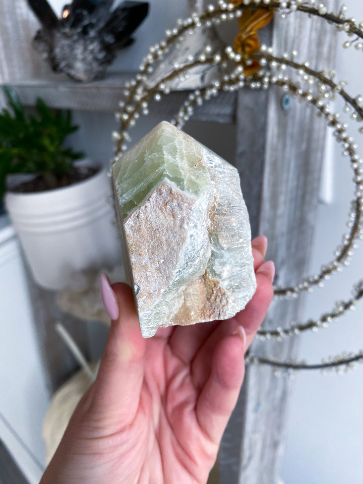 Green Calcite Top Polish Point - Increase Patience - Self Love - Heart Chakra - Green Calcite Point