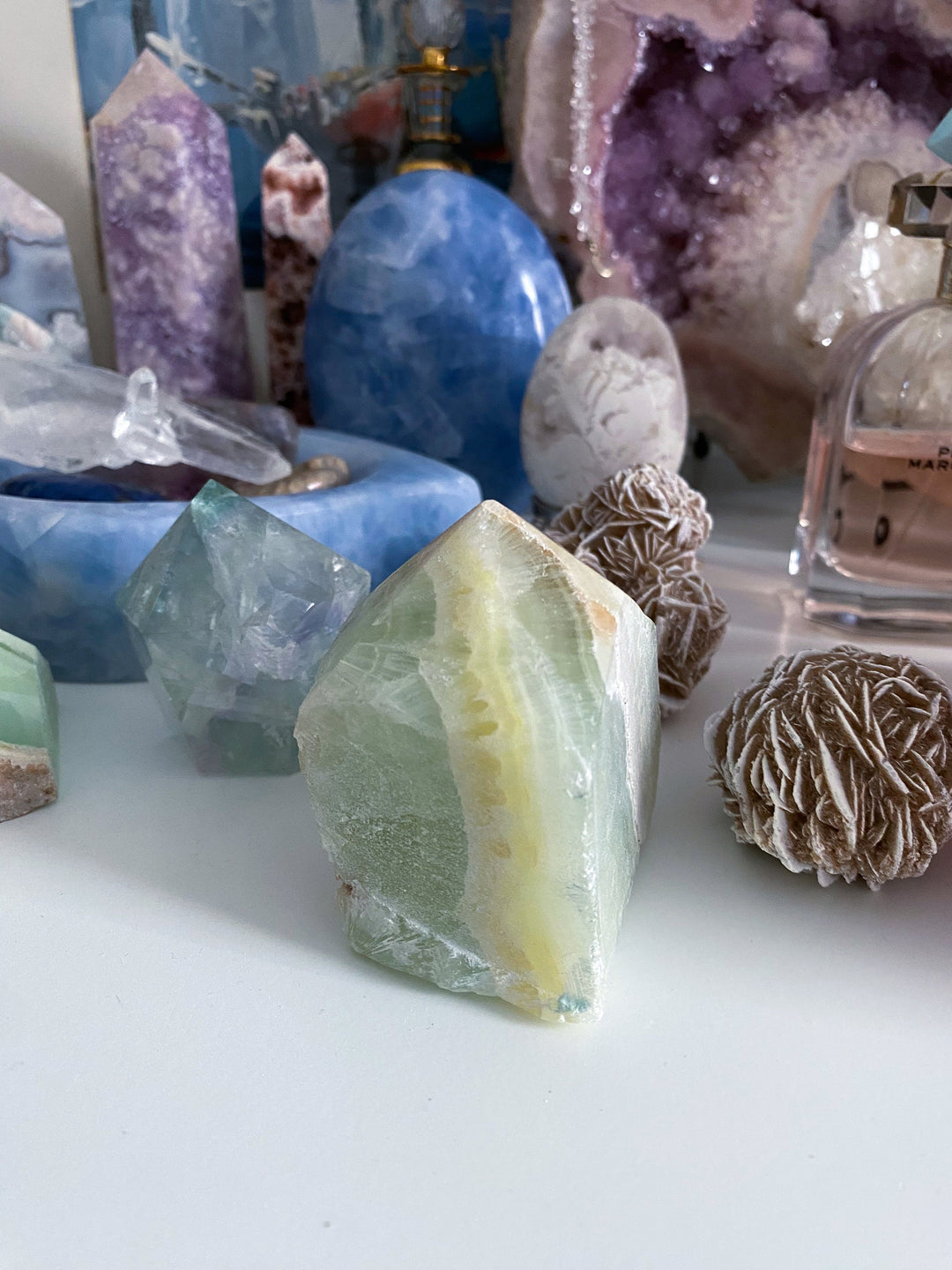 Green Calcite Top Polish Point - Increase Patience - Self Love - Heart Chakra - Green Calcite Point