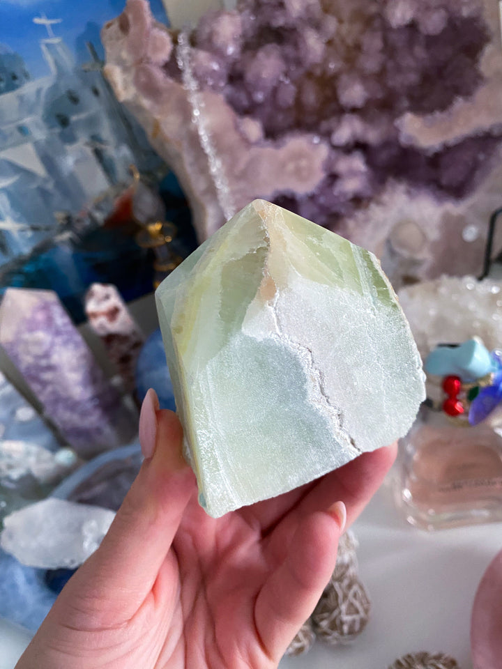 Green Calcite Top Polish Point - Increase Patience - Self Love - Heart Chakra - Green Calcite Point