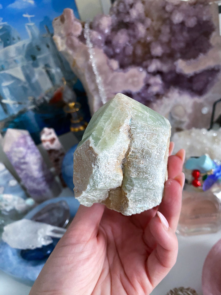 Green Calcite Top Polish Point - Increase Patience - Self Love - Heart Chakra - Green Calcite Point
