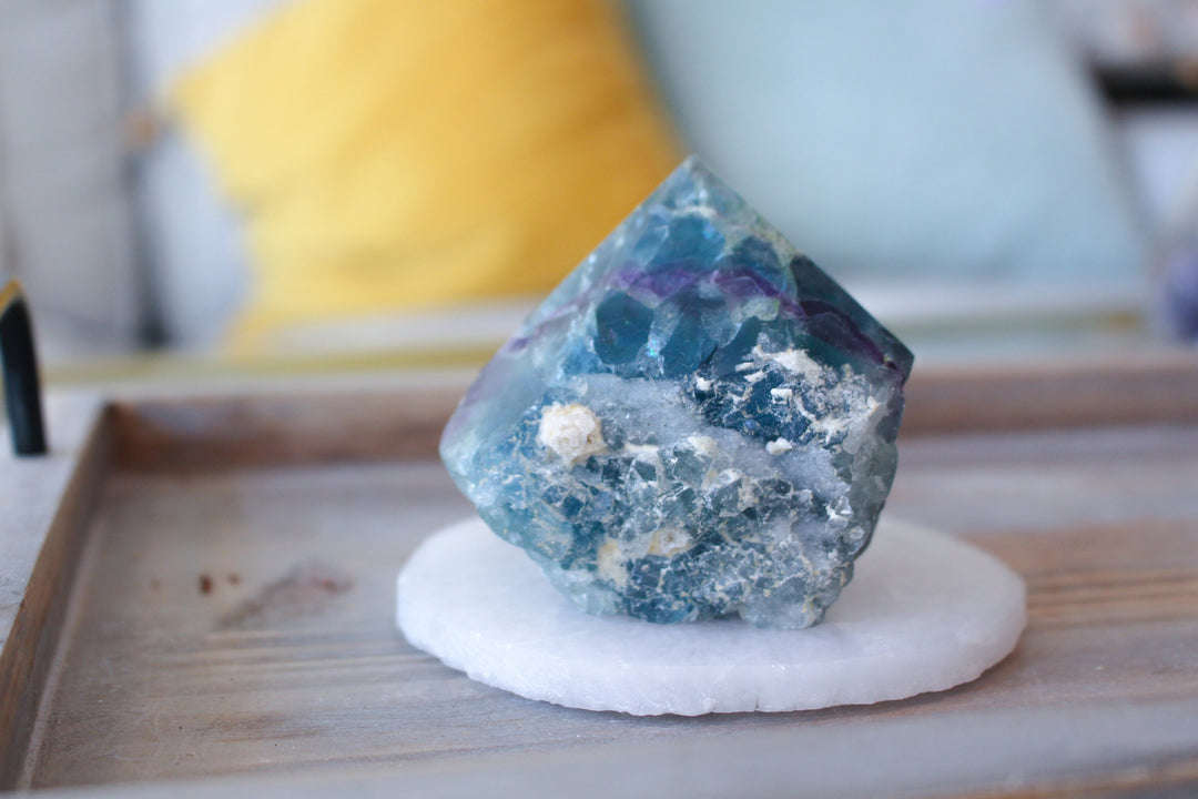 Blue Purple Rainbow Fluorite Top Polish Point - Get this EXACT Stone - Protection - Aura Cleanse - Communication - Visions
