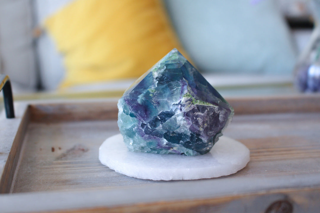 Blue Purple Rainbow Fluorite Top Polish Point - Get this EXACT Stone - Protection - Aura Cleanse - Communication - Visions