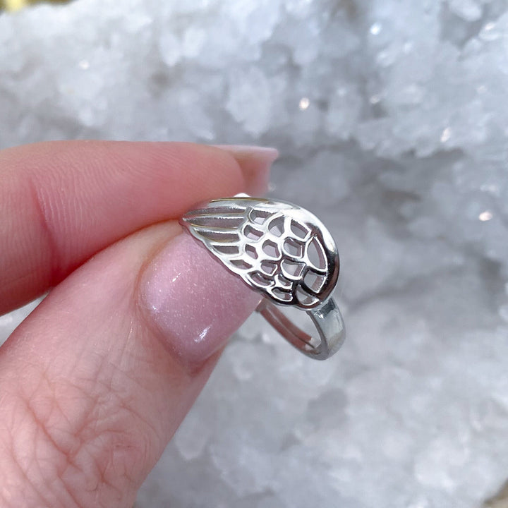 Sterling Silver Angel Wing Ring - Adjustable