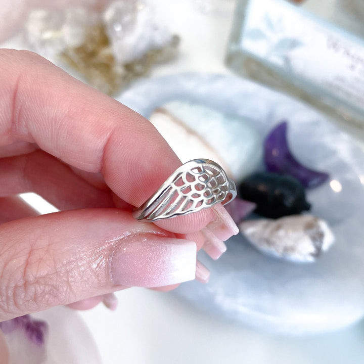 Sterling Silver Angel Wing Ring - Adjustable