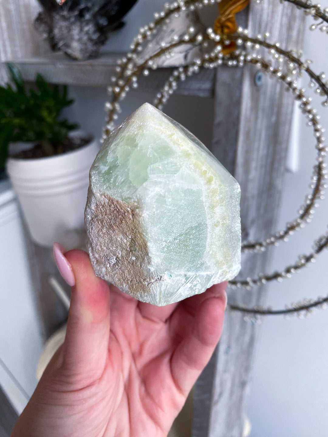 Green Calcite Top Polish Point - Increase Patience - Self Love - Heart Chakra - Green Calcite Point