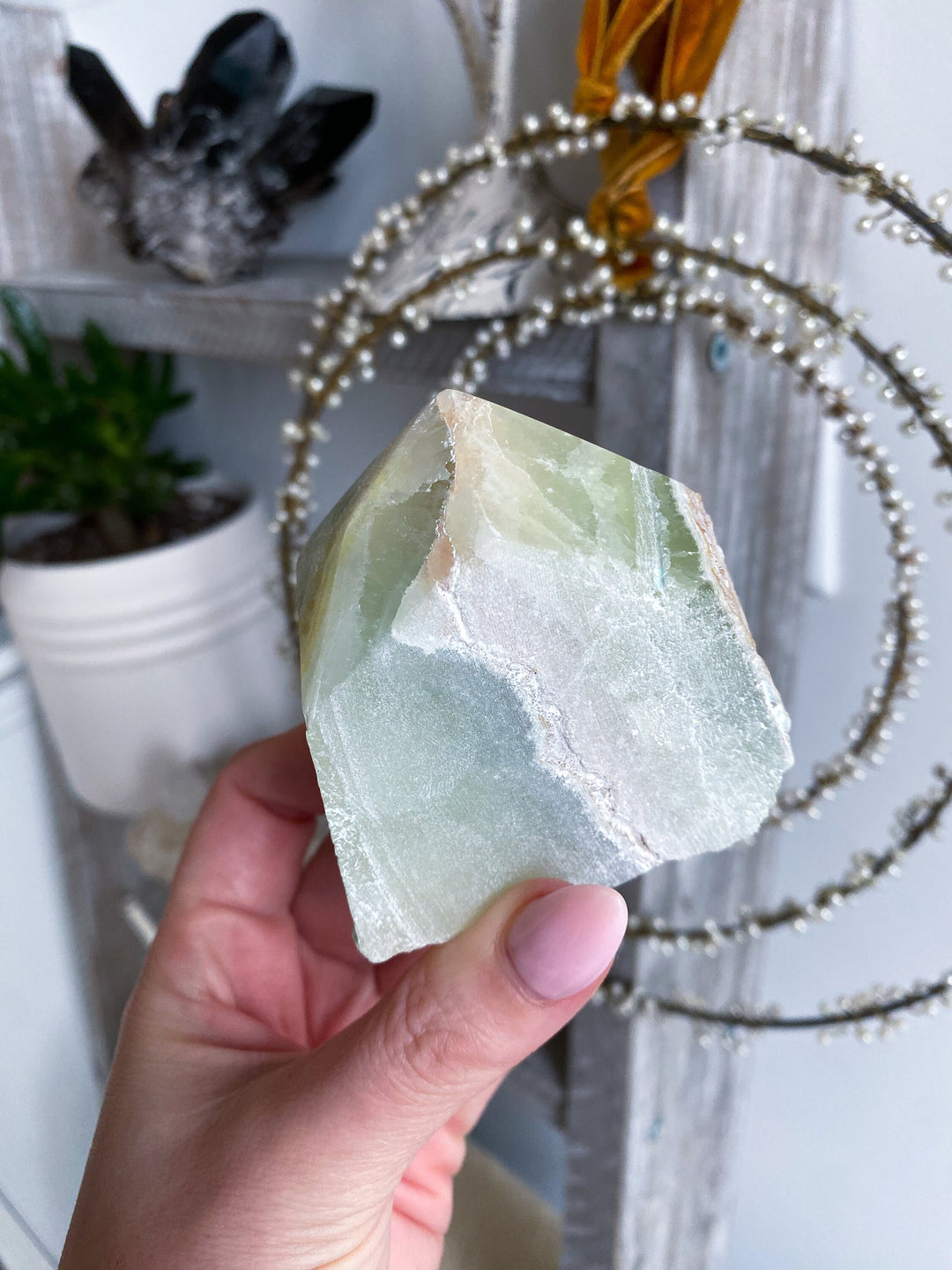 Green Calcite Top Polish Point - Increase Patience - Self Love - Heart Chakra - Green Calcite Point