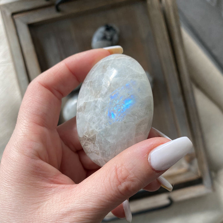 Rainbow Moonstone Palm Stone: Goddess Energy