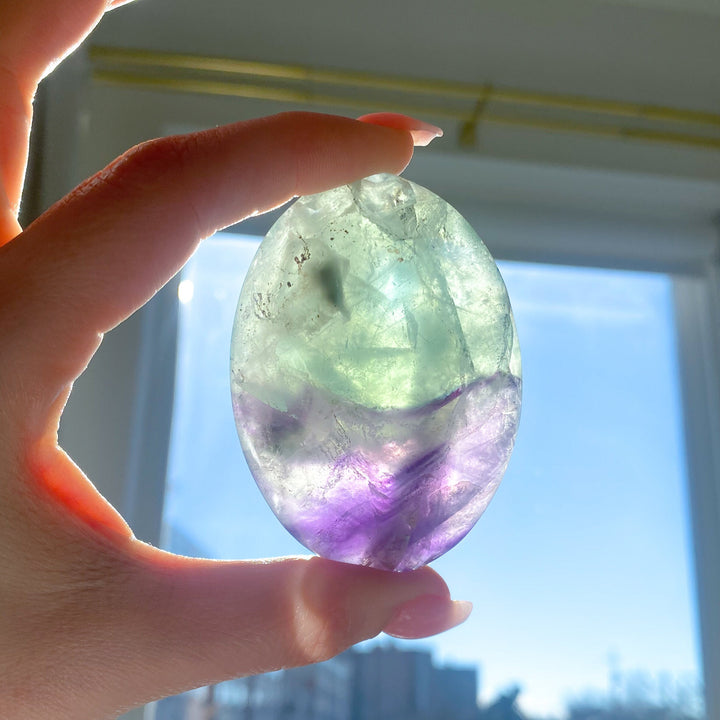 Chevron Rainbow Fluorite Palm - Green, Purple - Get this EXACT Stone - Protection - Aura Cleanse - Communication - Visions