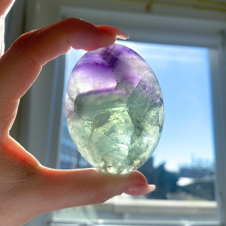 Chevron Rainbow Fluorite Palm - Green, Purple - Get this EXACT Stone - Protection - Aura Cleanse - Communication - Visions