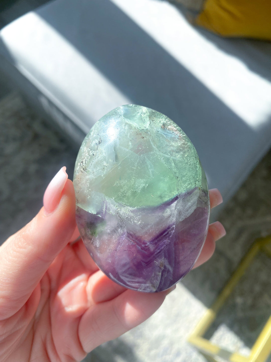 Chevron Rainbow Fluorite Palm - Green, Purple - Get this EXACT Stone - Protection - Aura Cleanse - Communication - Visions