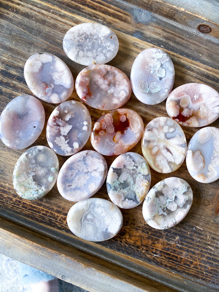 QUALITY Large Flower Agate Worry Stone - You Choose - Growth - Protection - Passion - Balance - Healing - Love - New Beginnings