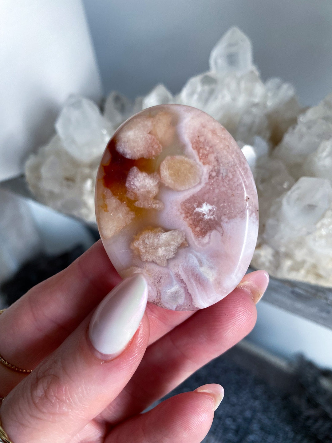 QUALITY Large Flower Agate Worry Stone - You Choose - Growth - Protection - Passion - Balance - Healing - Love - New Beginnings
