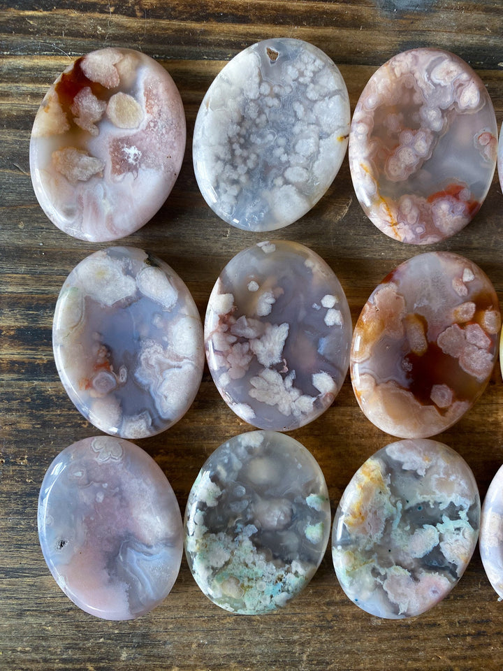 QUALITY Large Flower Agate Worry Stone - You Choose - Growth - Protection - Passion - Balance - Healing - Love - New Beginnings
