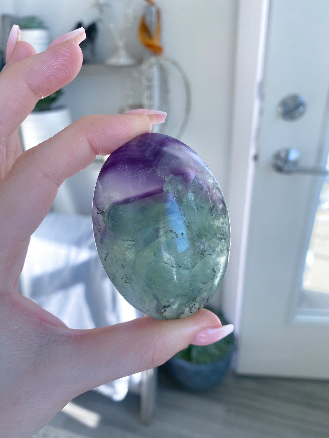 Chevron Rainbow Fluorite Palm - Green, Purple - Get this EXACT Stone - Protection - Aura Cleanse - Communication - Visions