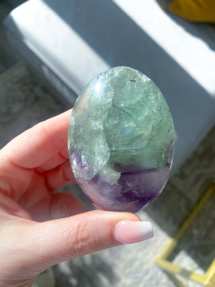 Chevron Rainbow Fluorite Palm - Green, Purple - Get this EXACT Stone - Protection - Aura Cleanse - Communication - Visions