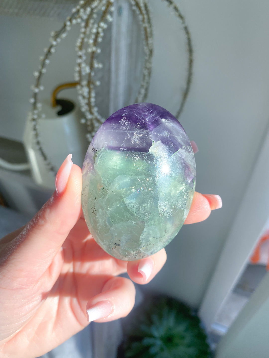 Chevron Rainbow Fluorite Palm - Green, Purple - Get this EXACT Stone - Protection - Aura Cleanse - Communication - Visions