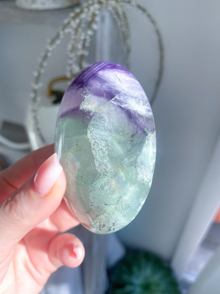 Chevron Rainbow Fluorite Palm - Green, Purple - Get this EXACT Stone - Protection - Aura Cleanse - Communication - Visions