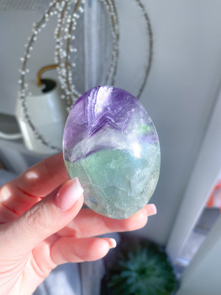 Chevron Rainbow Fluorite Palm - Green, Purple - Get this EXACT Stone - Protection - Aura Cleanse - Communication - Visions