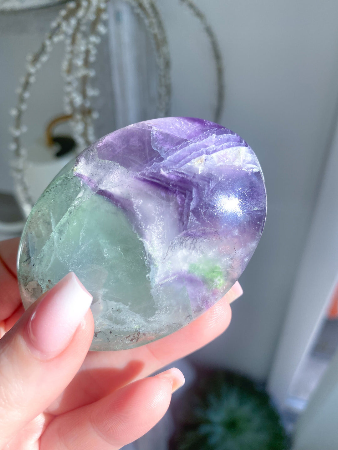 Chevron Rainbow Fluorite Palm - Green, Purple - Get this EXACT Stone - Protection - Aura Cleanse - Communication - Visions