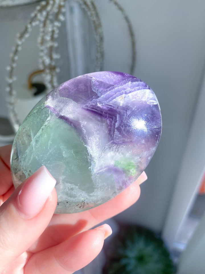 Chevron Rainbow Fluorite Palm - Green, Purple - Get this EXACT Stone - Protection - Aura Cleanse - Communication - Visions