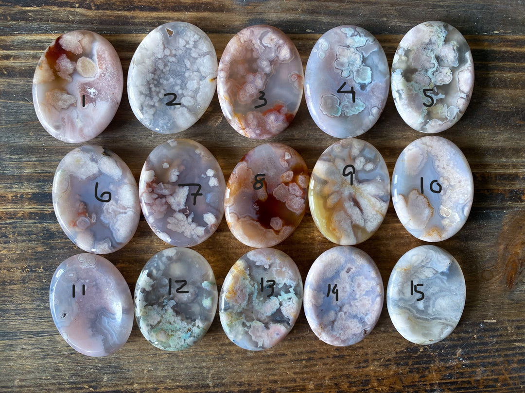 QUALITY Large Flower Agate Worry Stone - You Choose - Growth - Protection - Passion - Balance - Healing - Love - New Beginnings