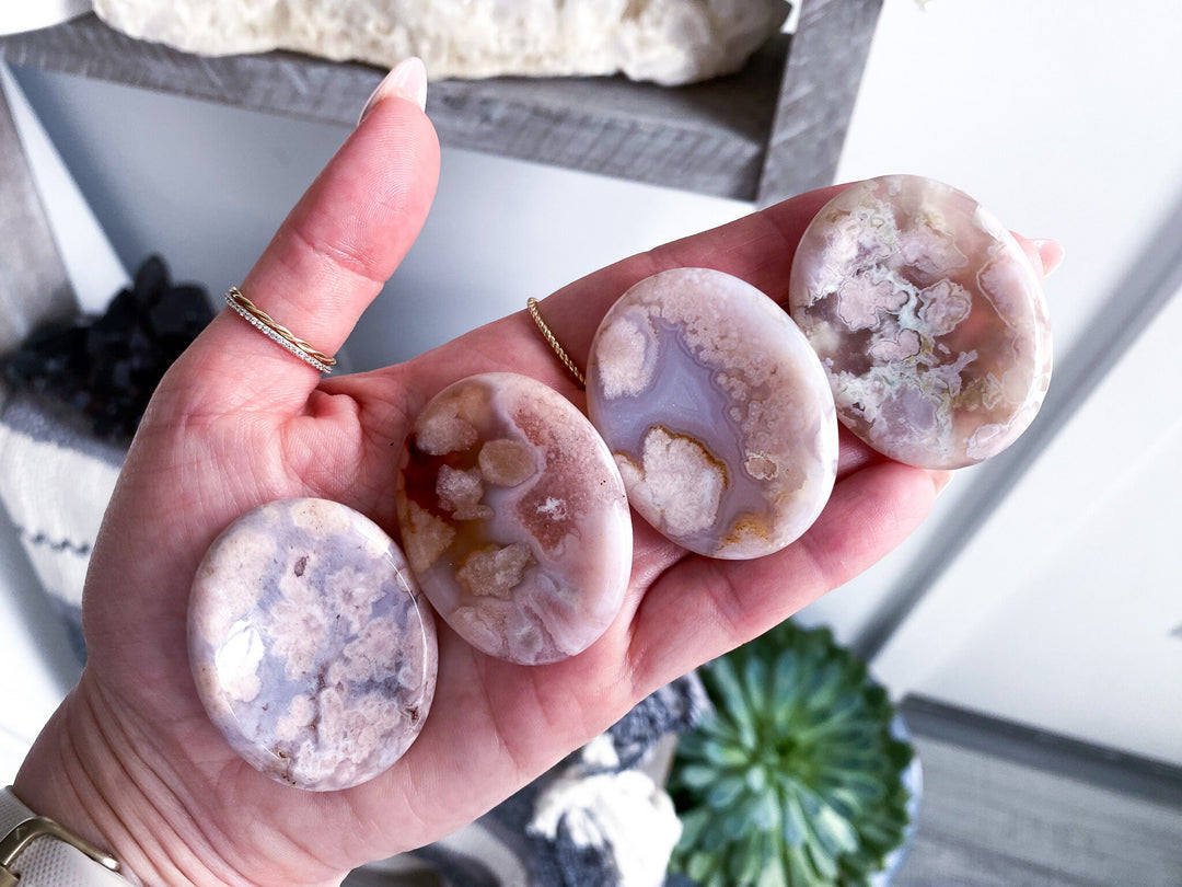QUALITY Large Flower Agate Worry Stone - You Choose - Growth - Protection - Passion - Balance - Healing - Love - New Beginnings