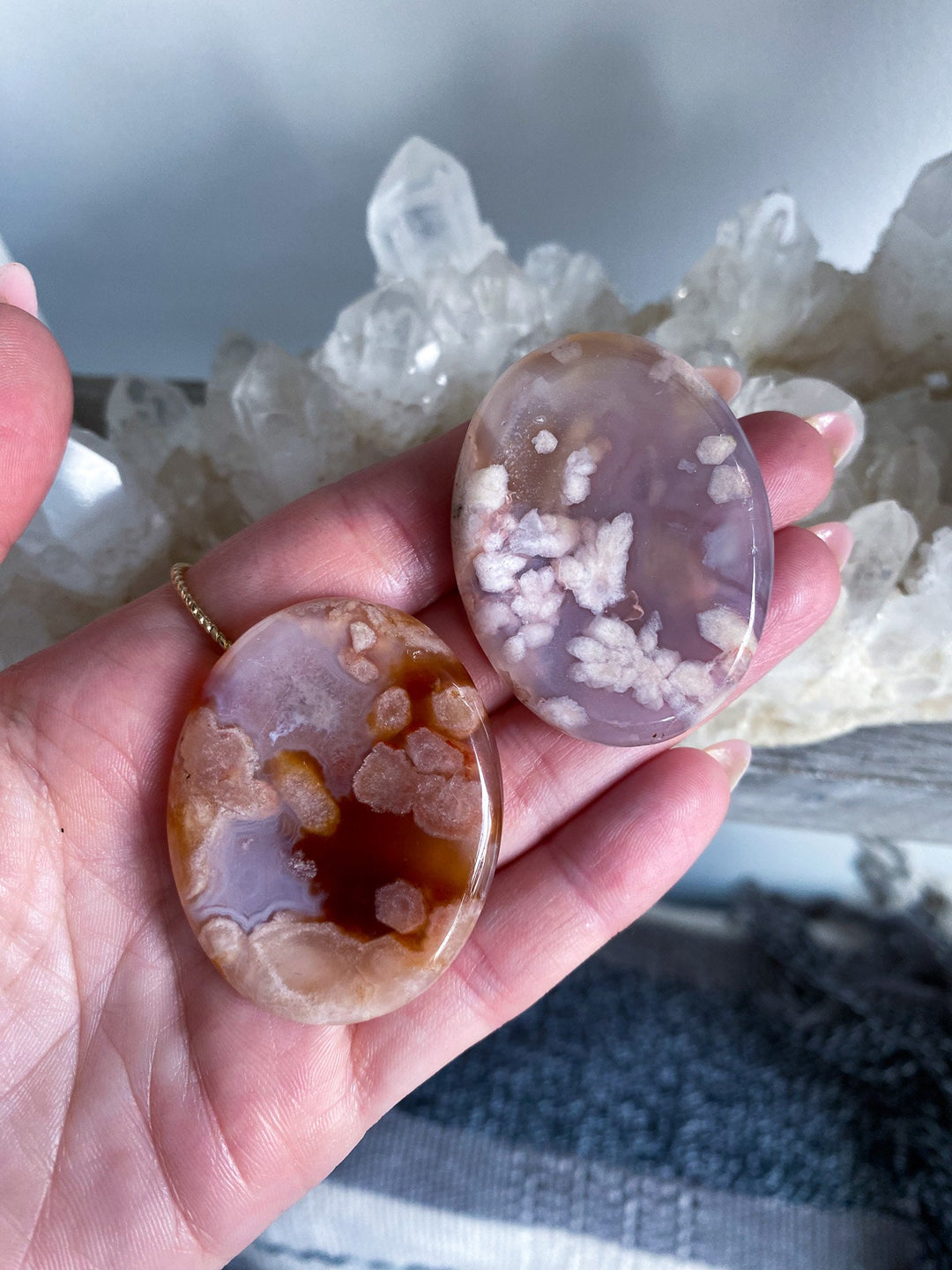 QUALITY Large Flower Agate Worry Stone - You Choose - Growth - Protection - Passion - Balance - Healing - Love - New Beginnings