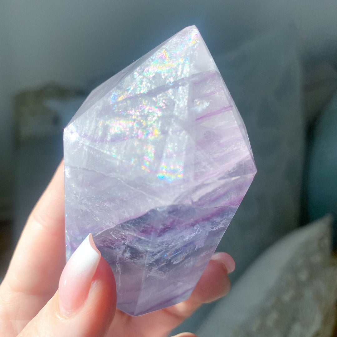 Polished Rainbow Unicorn Fluorite Point - Get this EXACT Stone - Protection - Aura Cleanse - Communication - Visions