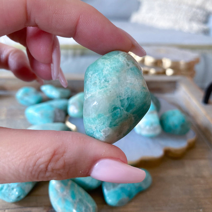 Amazonite with Bubble Quartz Tumble