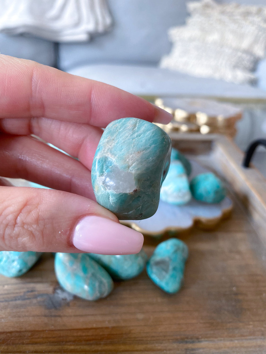 Amazonite with Bubble Quartz Tumble