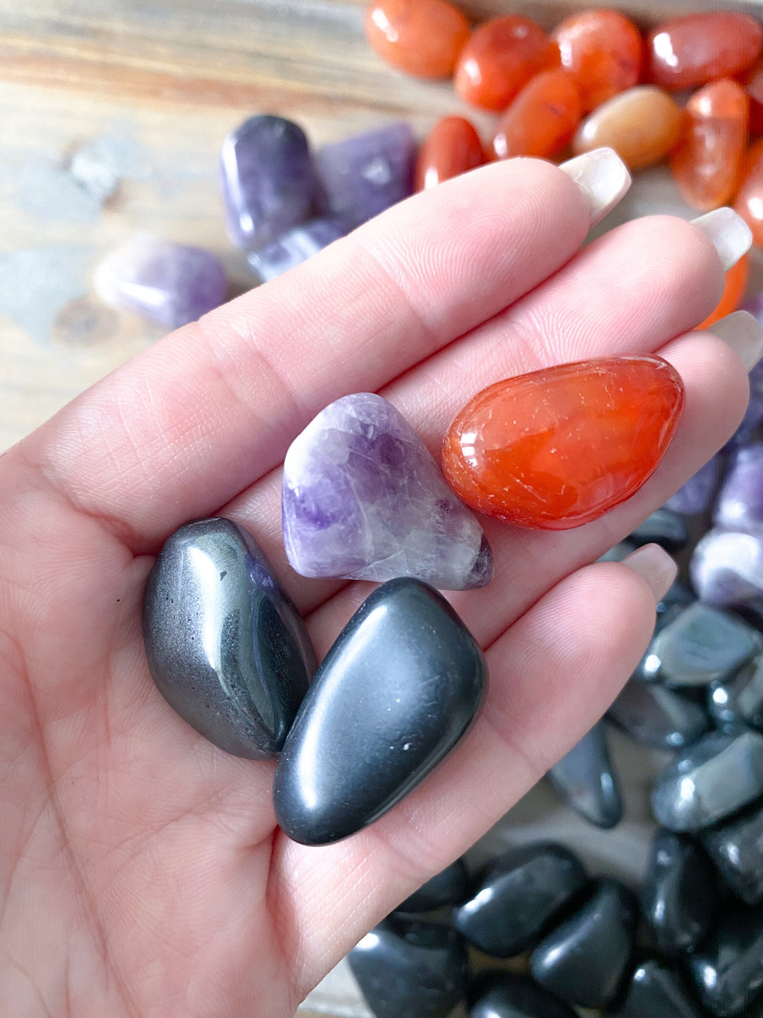 PROTECTION Crystal Set: Hematite, Black Tourmaline, Carnelian, Amethyst