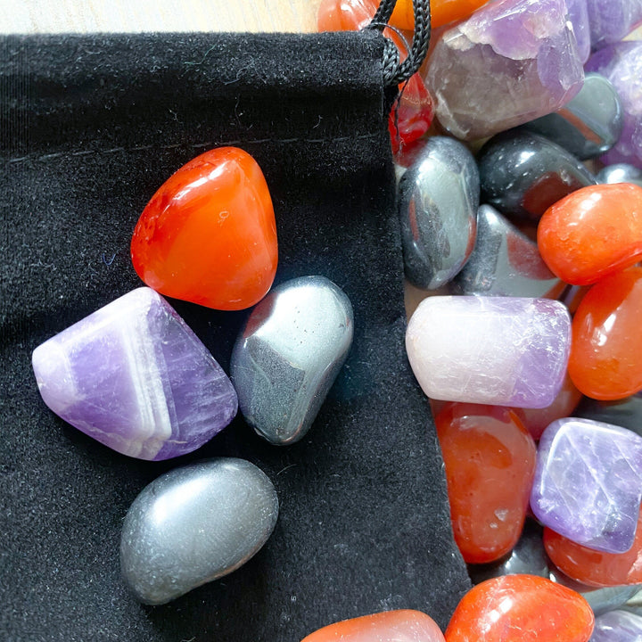 PROTECTION Crystal Set: Hematite, Black Tourmaline, Carnelian, Amethyst