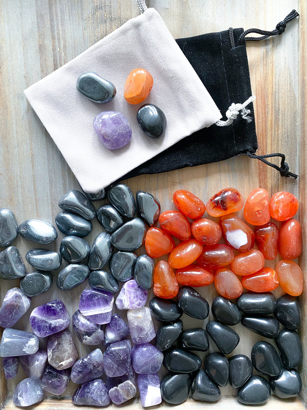 PROTECTION Crystal Set: Hematite, Black Tourmaline, Carnelian, Amethyst