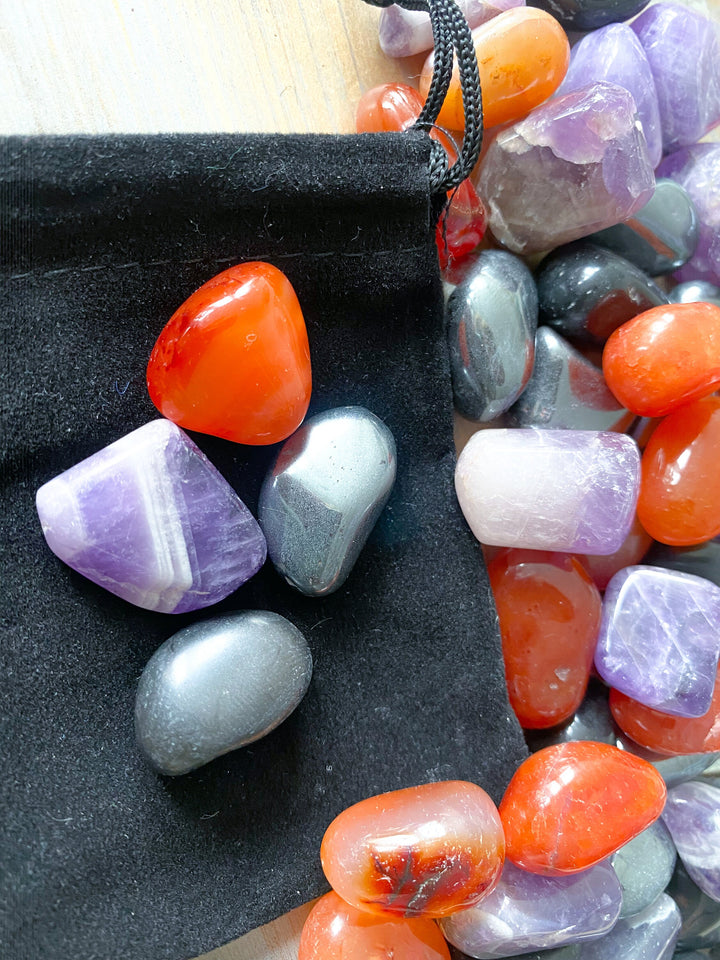 PROTECTION Crystal Set: Hematite, Black Tourmaline, Carnelian, Amethyst