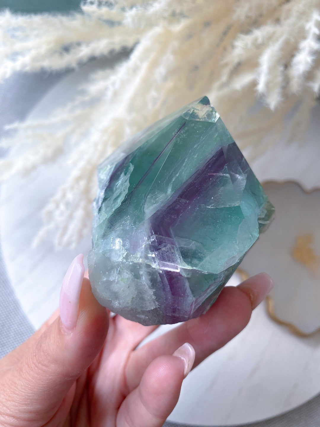 Chunky Polished Rainbow Fluorite Point - Purple & Green - Get this EXACT Stone - Protection - Aura Cleanse - Communication - Top Polish