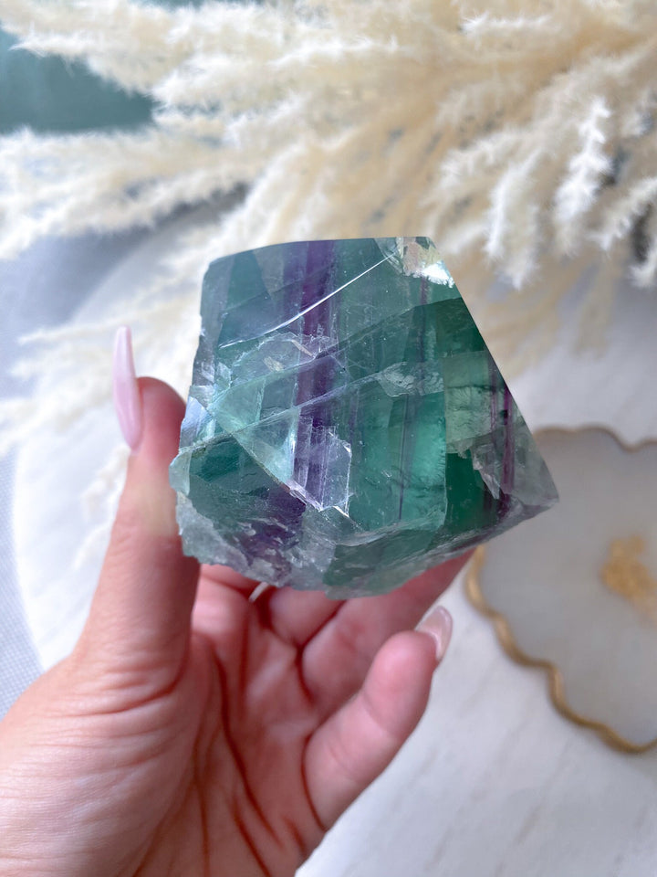 Chunky Polished Rainbow Fluorite Point - Purple & Green - Get this EXACT Stone - Protection - Aura Cleanse - Communication - Top Polish