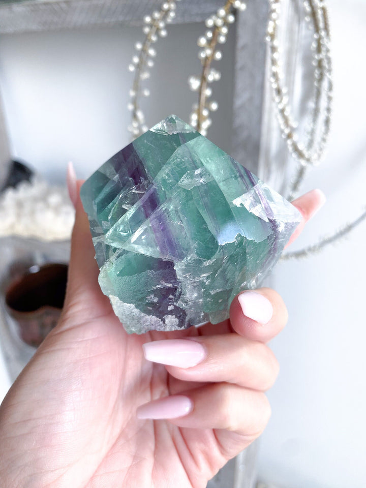 Chunky Polished Rainbow Fluorite Point - Purple & Green - Get this EXACT Stone - Protection - Aura Cleanse - Communication - Top Polish