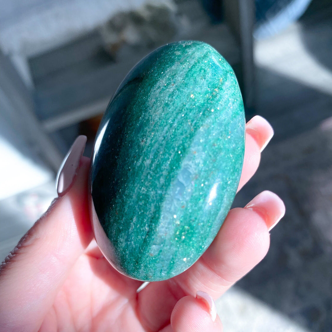 Gorgeous Green Aventurine & Hematite Palm Stone - Get Exact Palm - Health - Achievement - Success - Money - Remove Pain - Heart - Prosperity