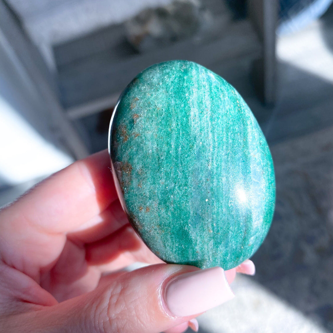 Gorgeous Green Aventurine & Hematite Palm Stone - Get Exact Palm - Health - Achievement - Success - Money - Remove Pain - Heart - Prosperity