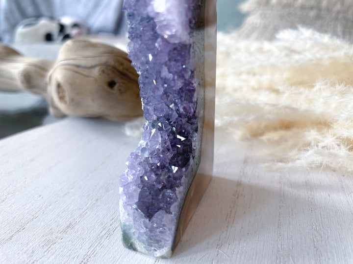 4" Druzy Amethyst and Grey Agate Sliced Tower Freestanding - Increase Energy - Calm Nerves - Crystal Therapy - Self-care Stone