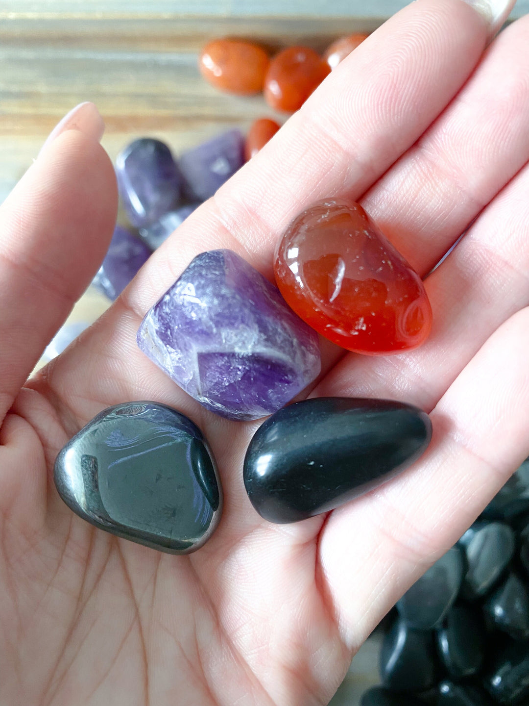 PROTECTION Crystal Set: Hematite, Black Tourmaline, Carnelian, Amethyst