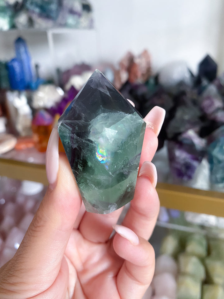 RAINBOW Galore Polished Fluorite Point - Green, Purple - Get this EXACT Stone - Protection - Aura Cleanse - Communication - Visions
