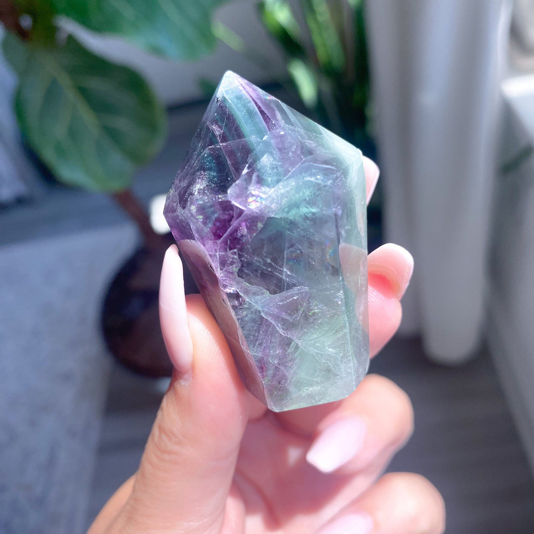 RAINBOW Galore Polished Fluorite Point - Green, Purple - Get this EXACT Stone - Protection - Aura Cleanse - Communication - Visions