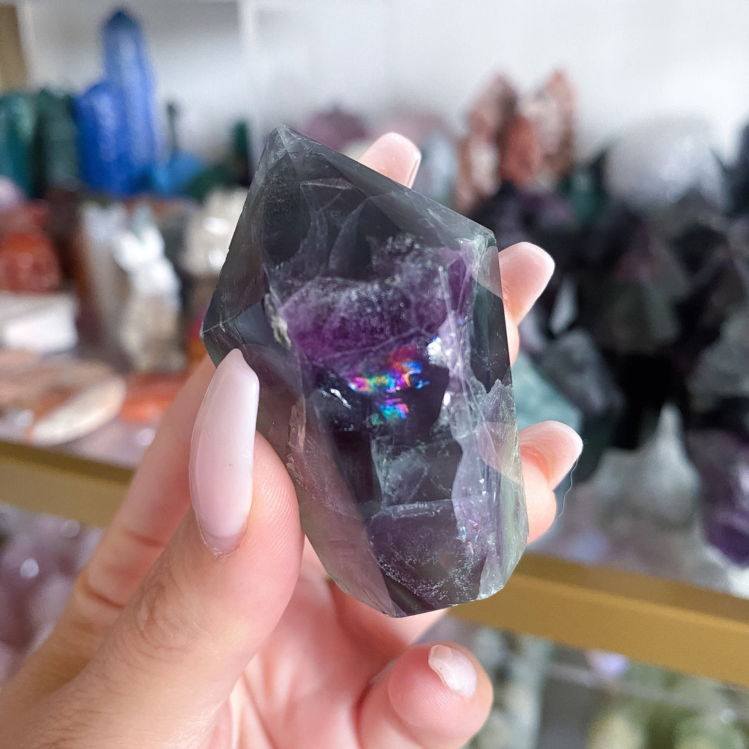 RAINBOW Galore Polished Fluorite Point - Green, Purple - Get this EXACT Stone - Protection - Aura Cleanse - Communication - Visions