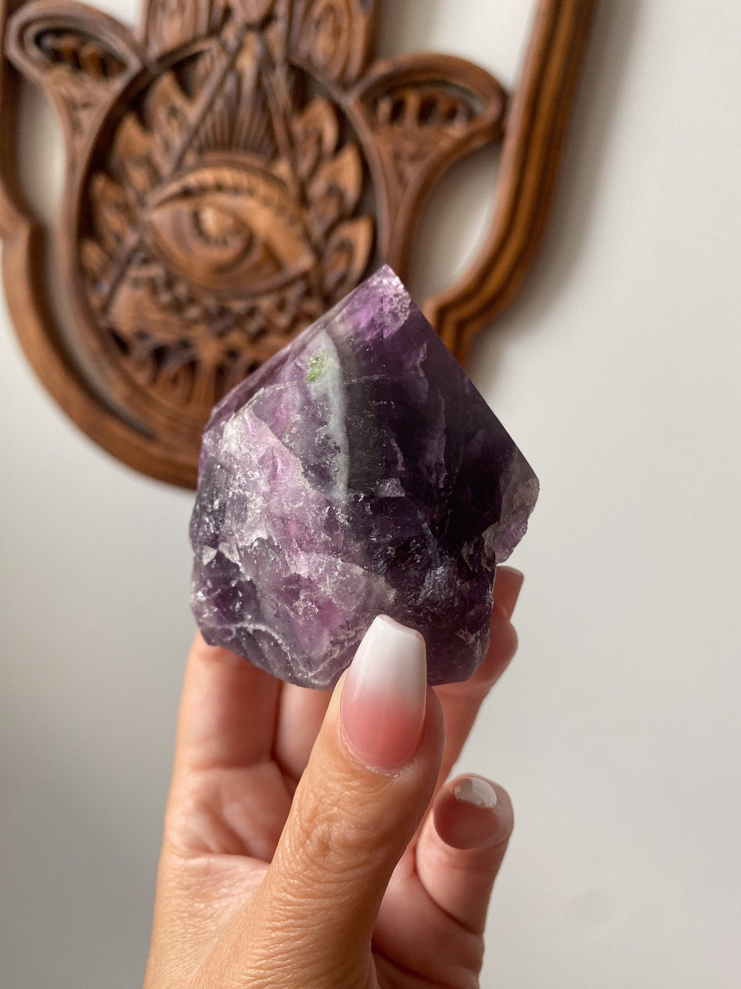 Chunky Purple Fluorite Point - Green Inclusions - Get this EXACT Stone - Protection - Aura Cleanse - Communication - Visions - top polish