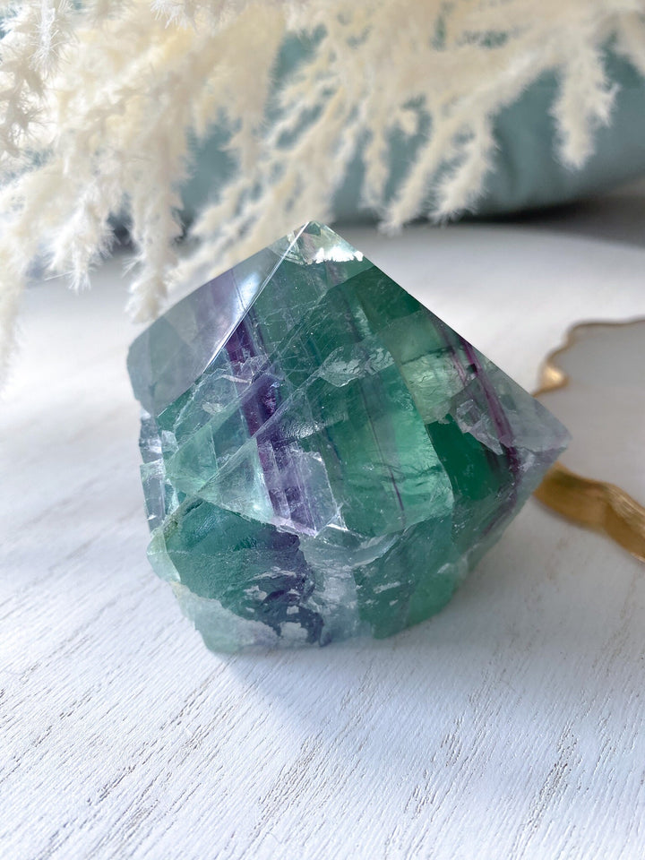 Chunky Polished Rainbow Fluorite Point - Purple & Green - Get this EXACT Stone - Protection - Aura Cleanse - Communication - Top Polish