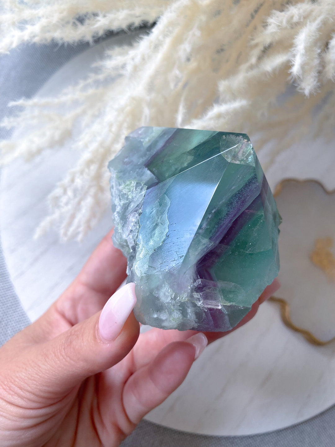 Chunky Polished Rainbow Fluorite Point - Purple & Green - Get this EXACT Stone - Protection - Aura Cleanse - Communication - Top Polish